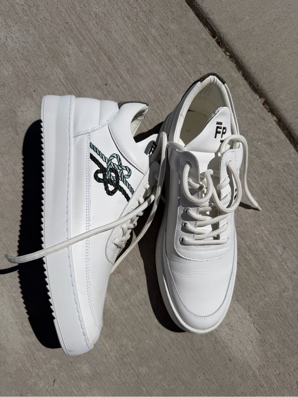 Free People White Platform Sneakers with Green Embroidered Knot